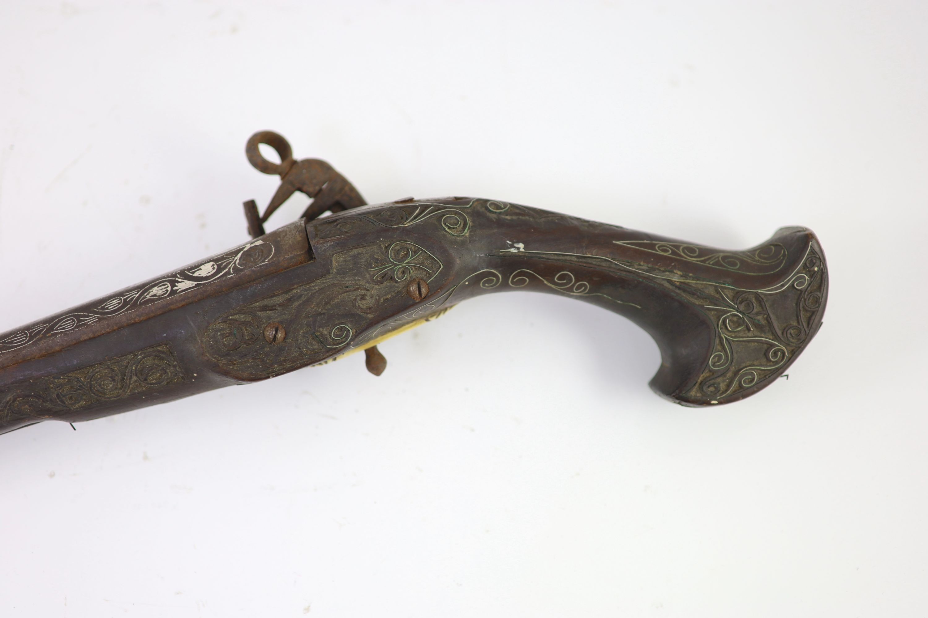 A Turkish market flintlock pistol, length 54cm